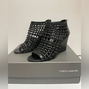 Vince Camuto Black Strappy Cage Wedges - Size 7
